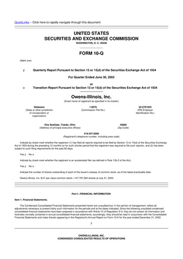 Thumbnail O-I Glass
 10-Q Quarterly Report FY 
