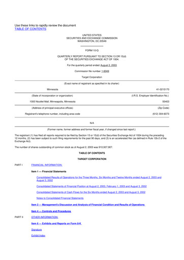 Miniature Target 10-Q Rapport trimestriel  