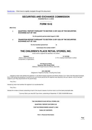 Thumbnail The Children's Place
 10-Q Quarterly Report FY 