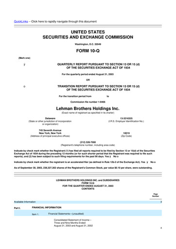 Thumbnail Lehman Brothers 10-Q Quarterly Report FY 