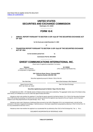 Thumbnail Qwest Communications International 10-K Annual Report 