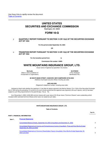Miniature White Mountains Insurance Group 10-Q Rapport trimestriel  