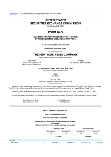 Thumbnail New York Times 10-Q Quarterly Report FY 