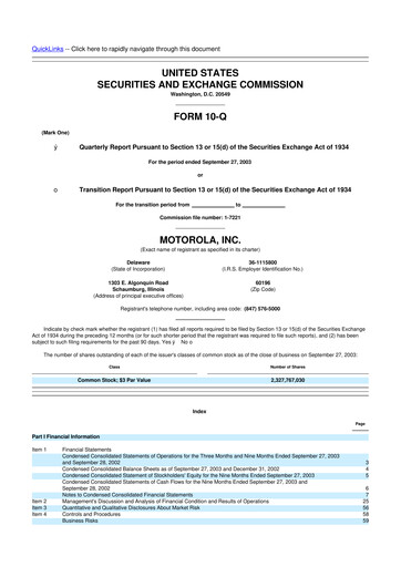 Thumbnail Motorola Solutions
 10-Q Quarterly Report FY 