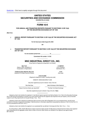 Thumbnail MSC Industrial Direct 10-K Annual Report 