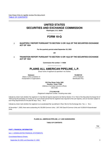 Thumbnail Plains All American Pipeline 10-Q Quarterly Report FY 