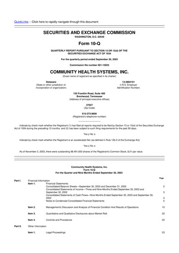 Thumbnail Community Health Systems
 10-Q Quarterly Report FY 