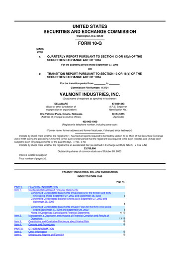 Thumbnail Valmont Industries
 10-Q Quarterly Report FY 