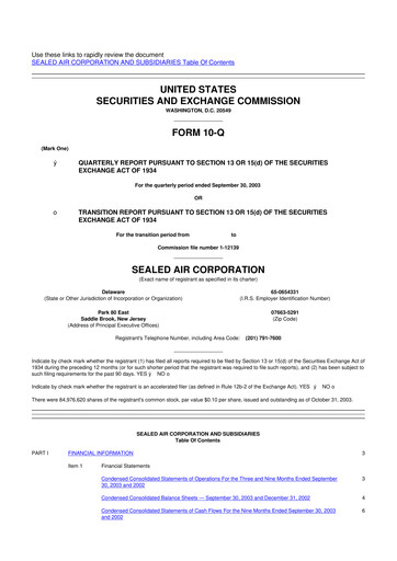 Thumbnail Sealed Air
 10-Q Quarterly Report FY 
