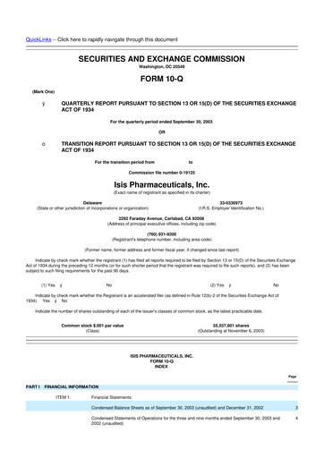 Vorschaubild Ionis Pharmaceuticals
 10-Q Quartalsbericht  