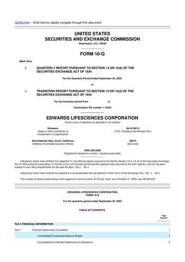 Thumbnail Edwards Lifesciences 10-Q Quarterly Report FY 