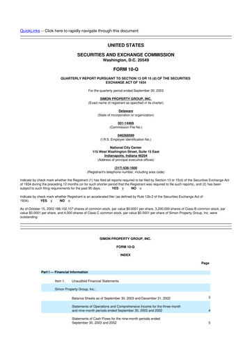 Thumbnail Simon Property Group 10-Q Quarterly Report FY 