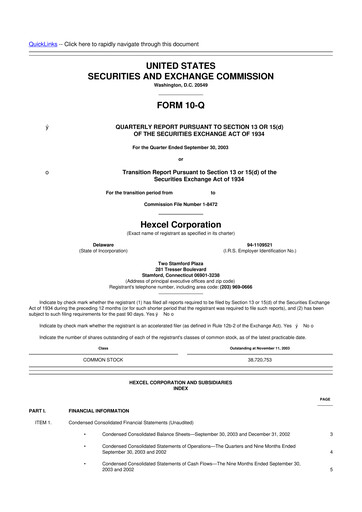 Thumbnail Hexcel
 10-Q Quarterly Report FY 