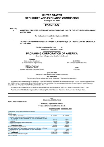 Vorschaubild Packaging Corporation of America
 10-Q Quartalsbericht  