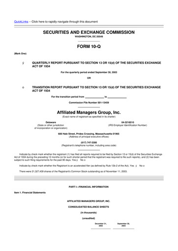 Miniature Affiliated Managers Group 10-Q Rapport trimestriel  