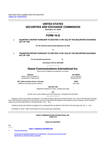 Thumbnail Qwest Communications International 10-Q Quarterly Report FY 