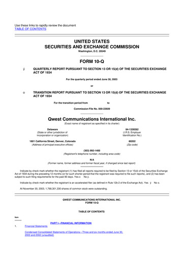 Thumbnail Qwest Communications International 10-Q Quarterly Report FY 