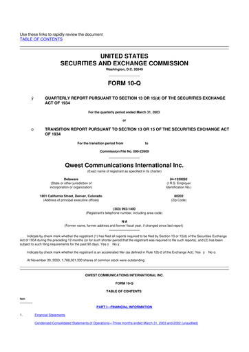Thumbnail Qwest Communications International 10-Q Quarterly Report FY 