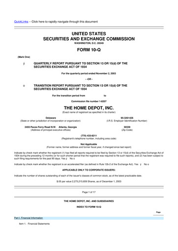 Vorschaubild Home Depot 10-Q Quartalsbericht  