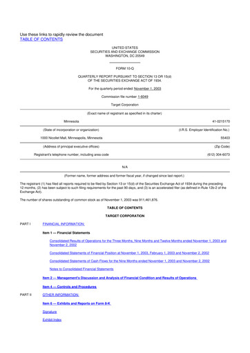 Miniature Target 10-Q Rapport trimestriel  