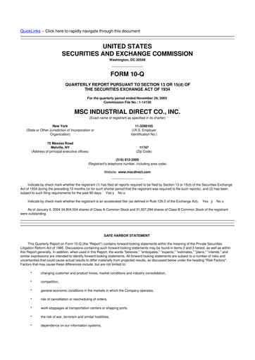 Thumbnail MSC Industrial Direct 10-Q Quarterly Report FY 