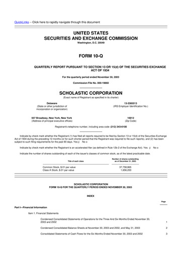 Thumbnail Scholastic 10-Q Quarterly Report FY 