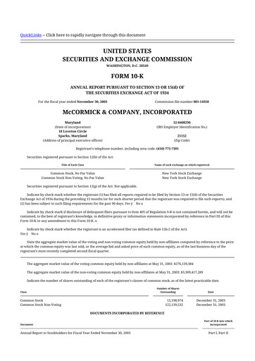 Miniature McCormick & Company
 10-K Rapport annuel 