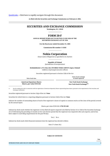Miniature Nokia 20-F Rapport annuel 