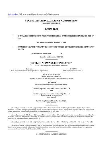 Thumbnail Jetblue Airways
 10-K Annual Report 