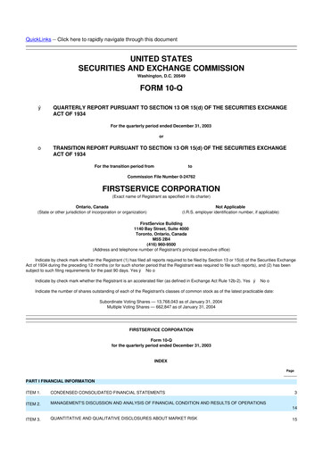 Vorschaubild Colliers International 10-Q Quartalsbericht  