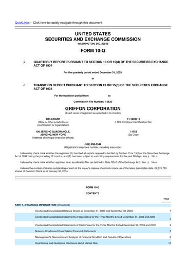 Thumbnail Griffon Corporation
 10-Q Quarterly Report FY 