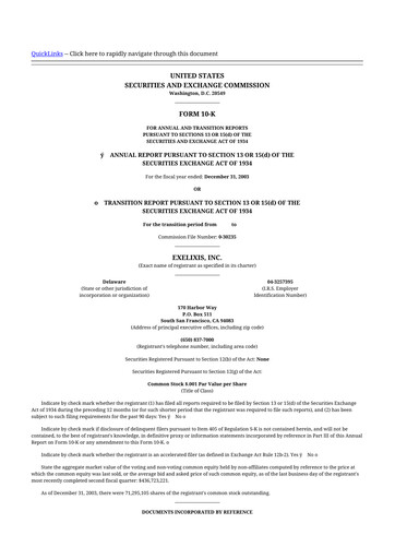 Thumbnail Exelixis 10-K Annual Report 