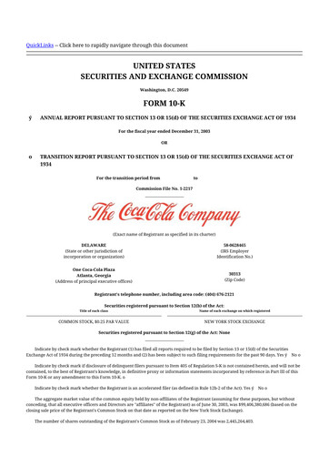 Thumbnail Coca-Cola 10-K Annual Report 