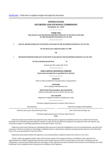 Miniature AXIS Capital
 10-K Rapport annuel 