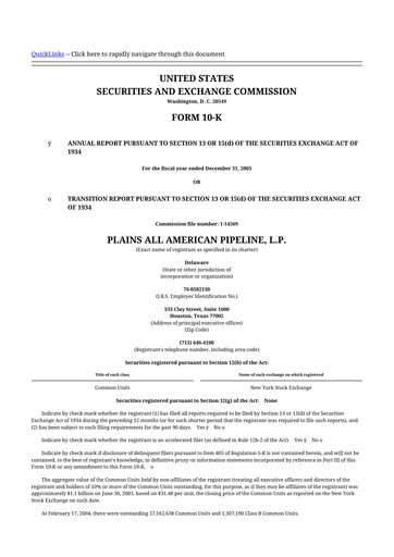 Miniature Plains All American Pipeline 10-K Rapport annuel 