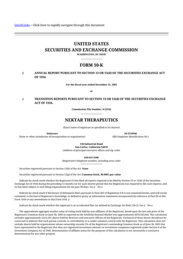 Thumbnail Nektar Therapeutics
 10-K Annual Report 