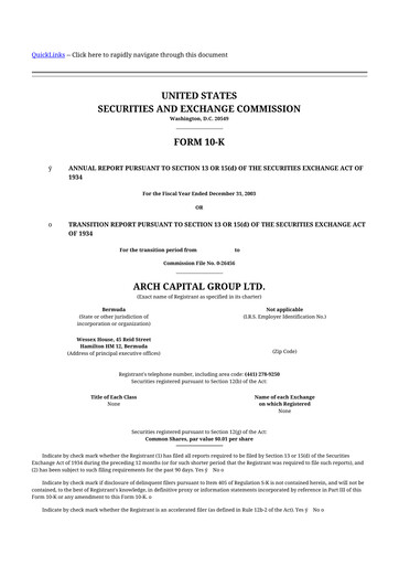 Miniature Arch Capital 10-K Rapport annuel 