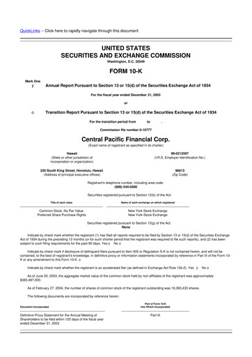 Thumbnail Central Pacific Financial 10-K Annual Report 