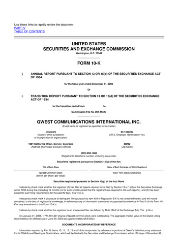 Thumbnail Qwest Communications International 10-K Annual Report 