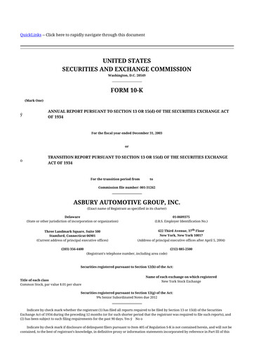 Thumbnail Asbury Automotive Group 10-K Annual Report 