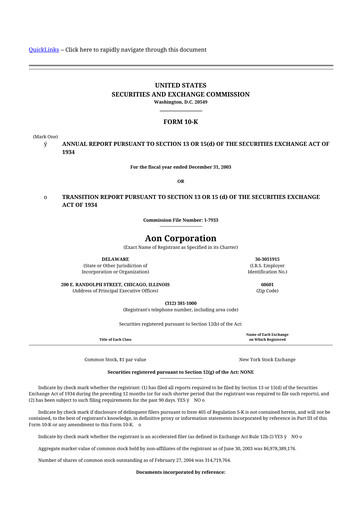 Thumbnail Aon 10-K Annual Report 