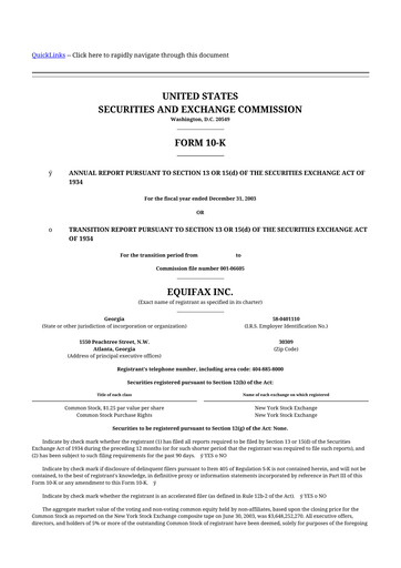 Thumbnail Equifax 10-K Annual Report 