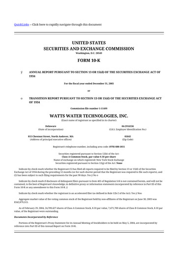 Thumbnail Watts Water Technologies
 10-K Annual Report 