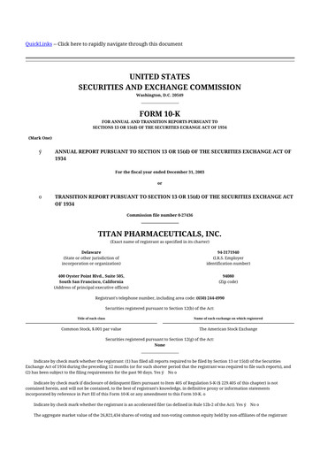 Thumbnail Titan Pharmaceuticals
 10-K Annual Report 