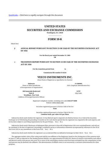 Miniature Veeco
 10-K Rapport annuel 