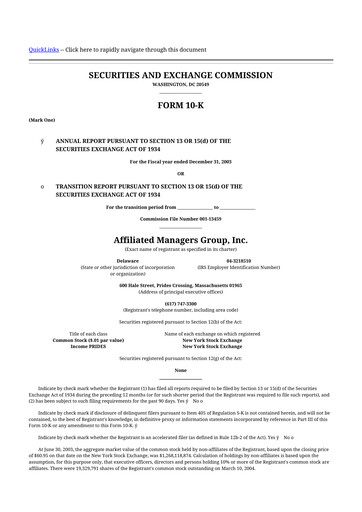 Thumbnail Affiliated Managers Group 10-K Annual Report 