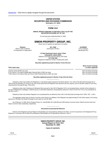 Thumbnail Simon Property Group 10-K Annual Report 