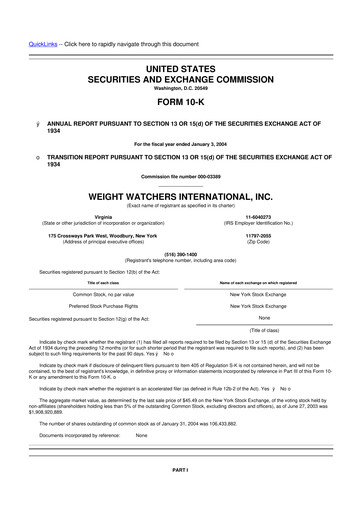 Thumbnail Weight Watchers 10-K Annual Report 