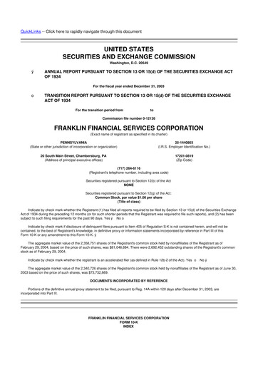 Thumbnail Franklin Financial Services Corporation 10-K Annual Report 