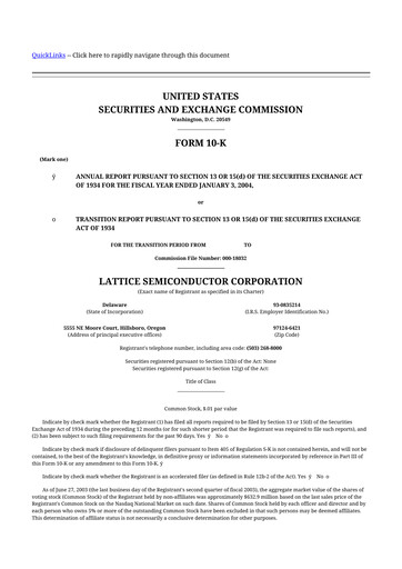 Thumbnail Lattice Semiconductor 10-K Annual Report 